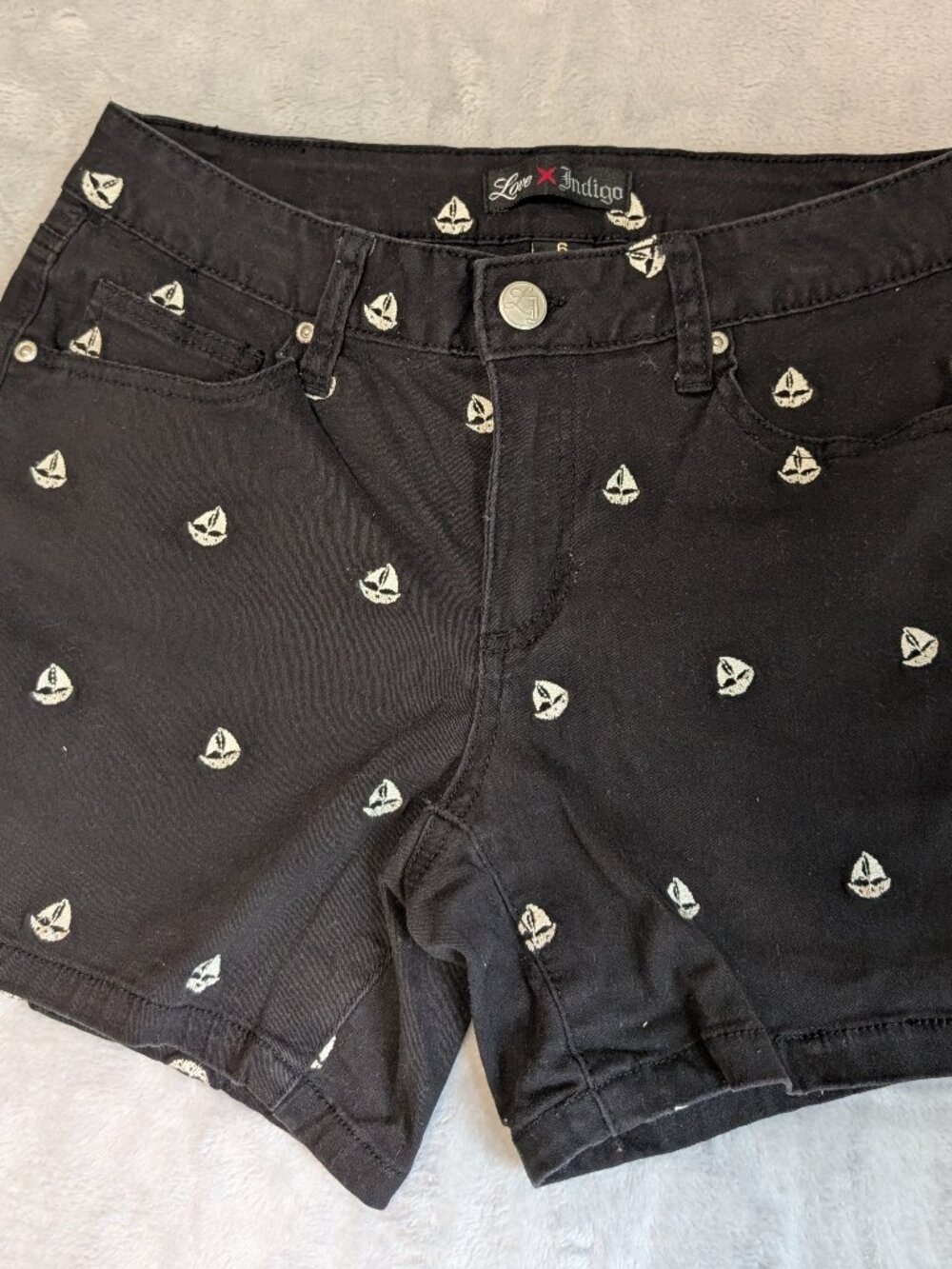 Women’s‎ Love Indigo Black Sailboat Print Shorts Size 6 Nautical Preppy Coastal